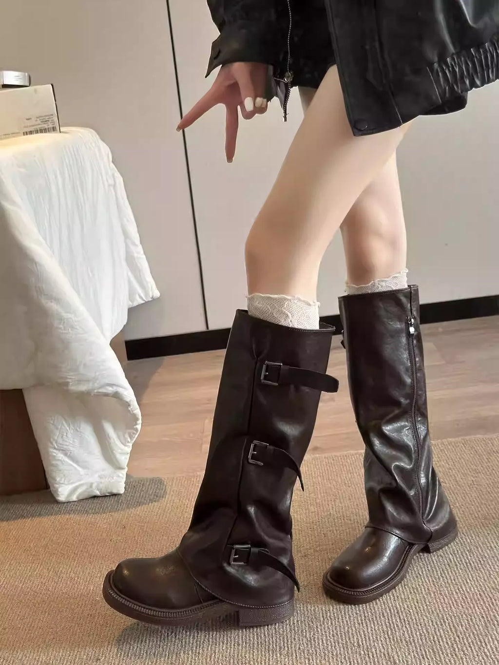 Square Toe Trouser - Leg Block Heel Riding Boots