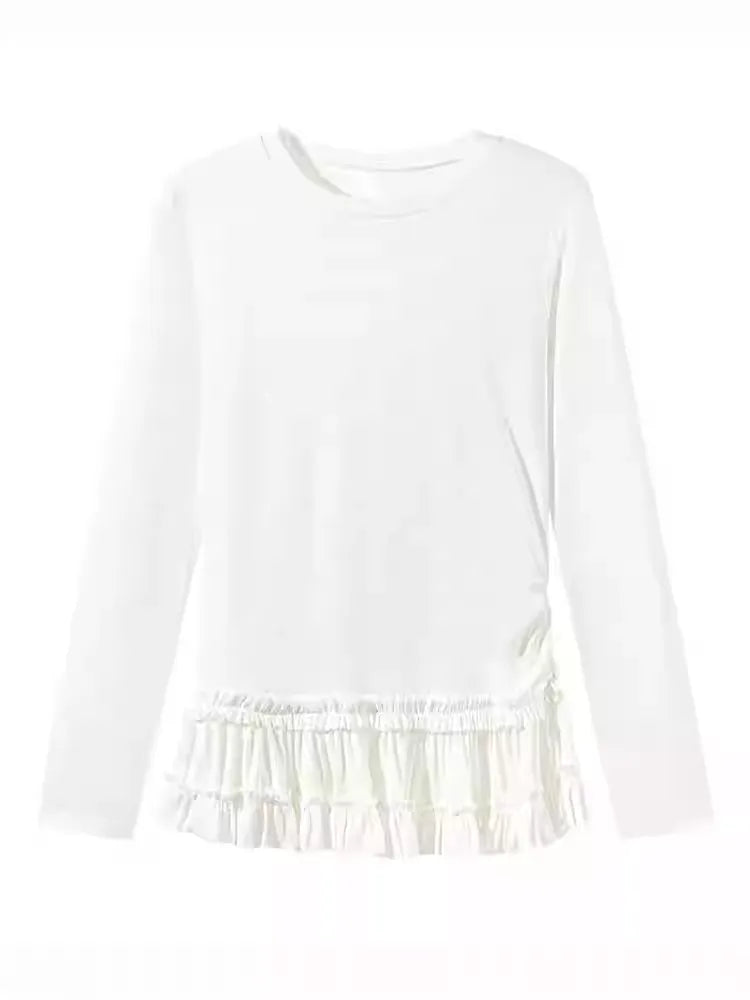 Plus Size White Lace Trim Fleece Lined Top