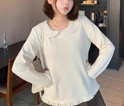 Plus Size Doll Collar Ruffle Velvet Loose Top