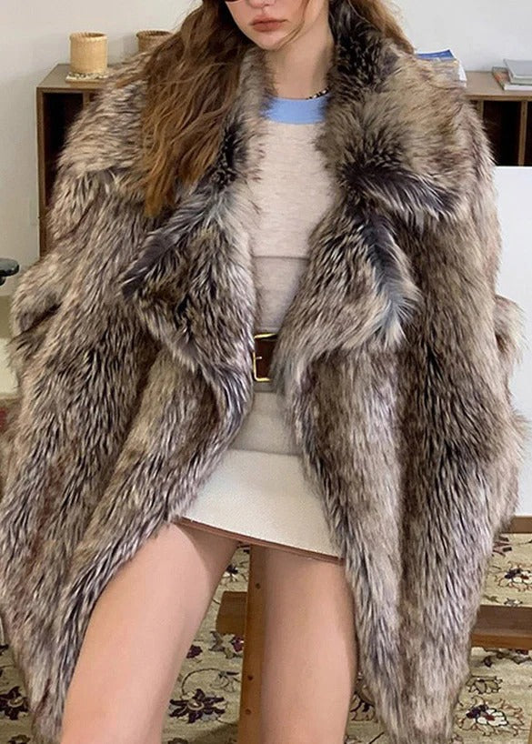 Winter Peter Pan Collar Leather And Fur Coat