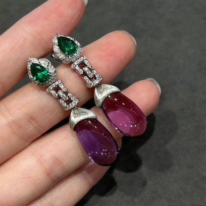 Simulated Purple Emerald Crystal Stud Earrings-Elegant Luxury Jewelry
