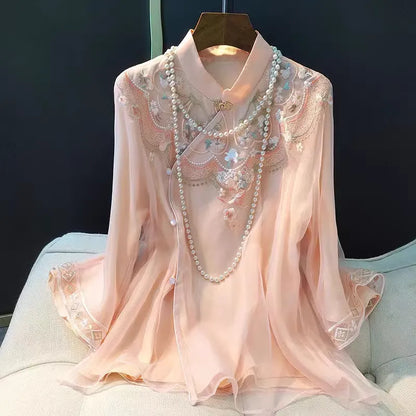 New Chinese Style Vintage Stand Collar Oblique Placket Spring Outerwear