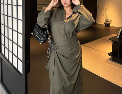 Plus Size Fashion Elegant Shirt Waist Maxi Dress