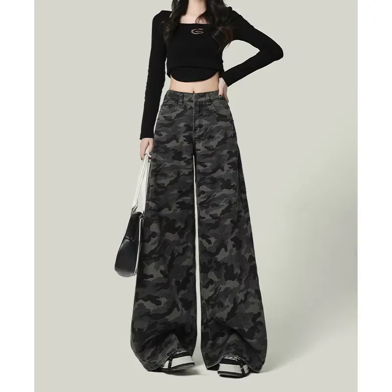 Plus Size Camouflage Print Wide Leg Jeans