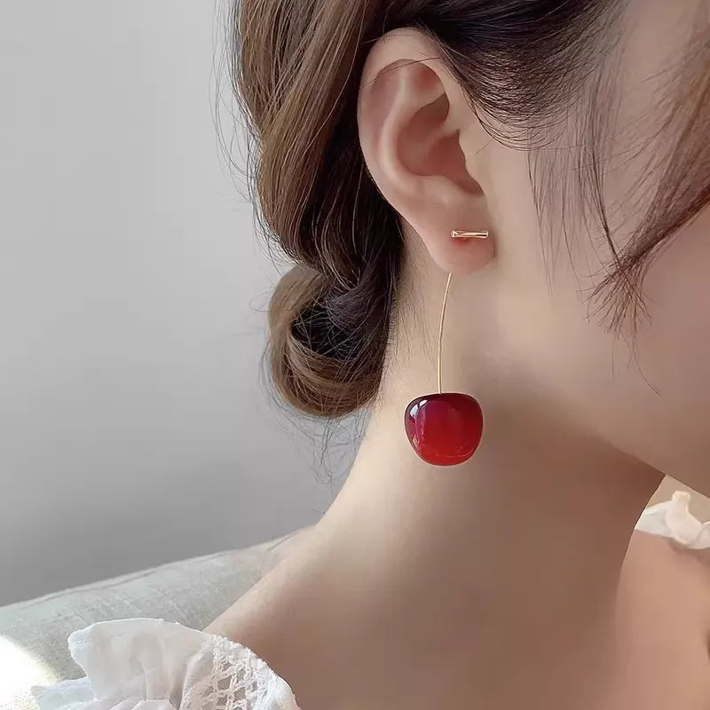 Sweet Burgundy Cherry Earrings, Elegant Jewelry for Daily Commute
