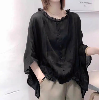 Sun Protection Cotton Linen Batwing Sleeve To