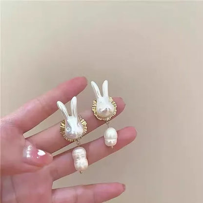 Soft Style Bunny Pearl Earrings Delicate Sweet Ear Studs for Daily Outfits