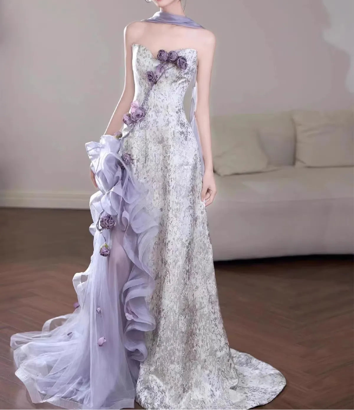 Purple Strapless Fairycore Bridal Robe