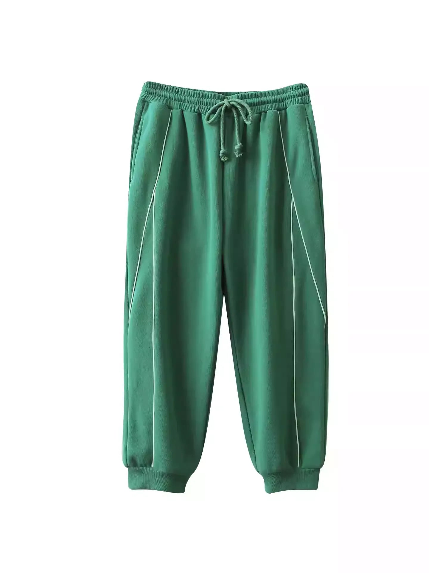 Plus Size Green Street Style 450g High Waist Fleece Lined Pants