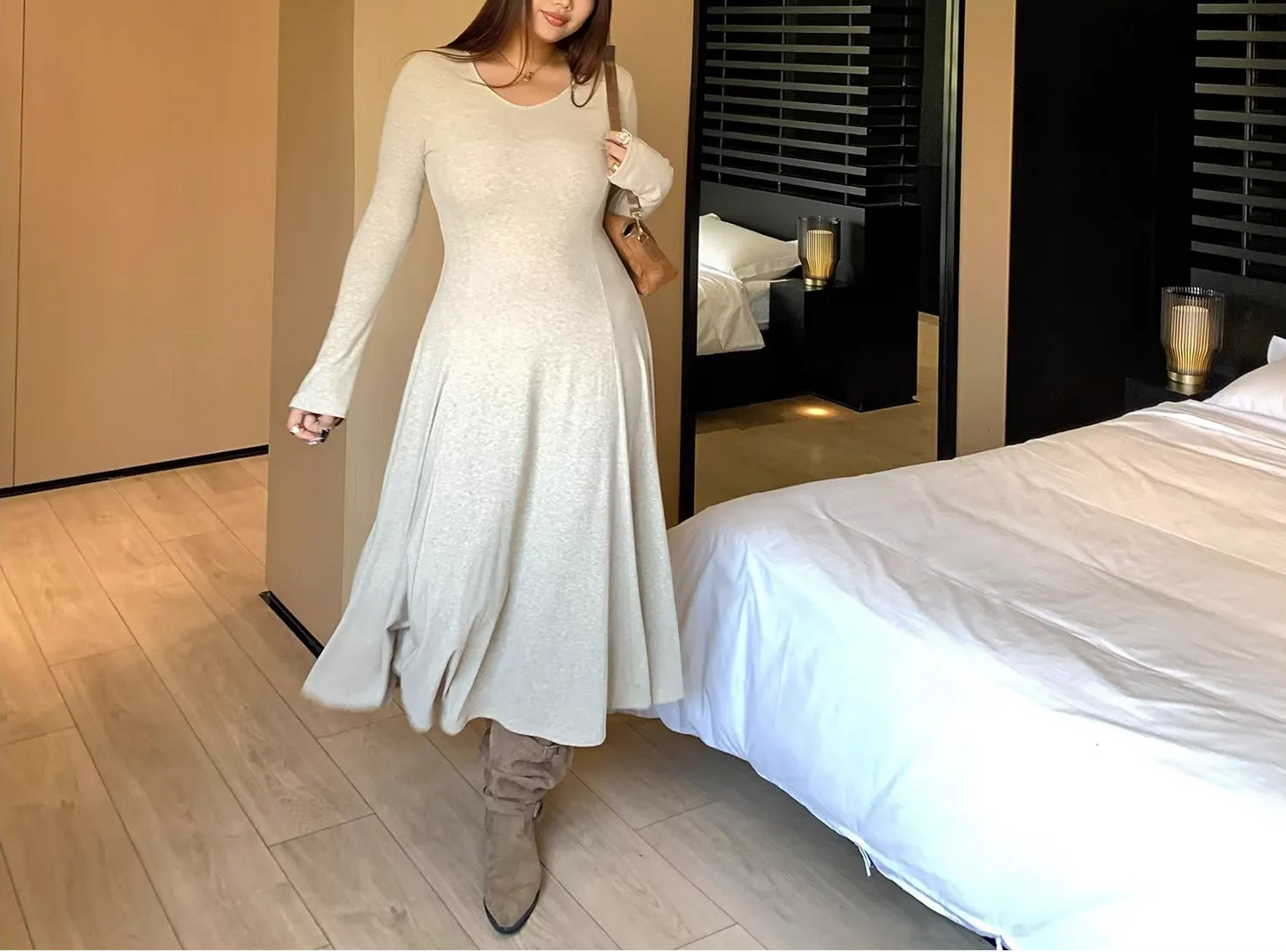 Plus Size Gray Long Sleeve Maxi Dress