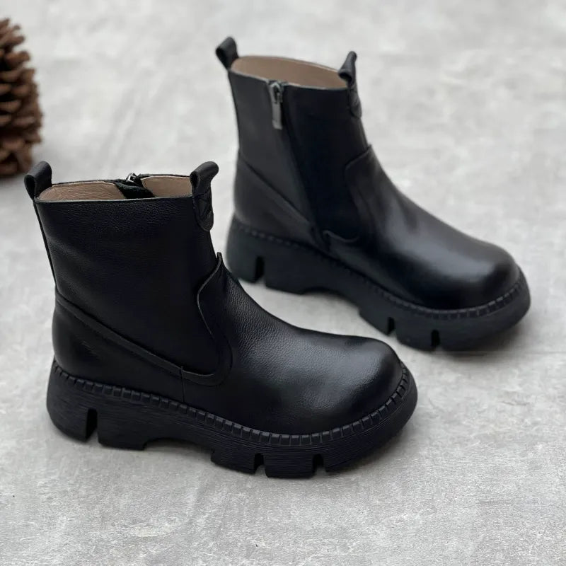 Handmade Cowhide Thick-Soled Ankle Boots Retro Winter New Casual Versatile
